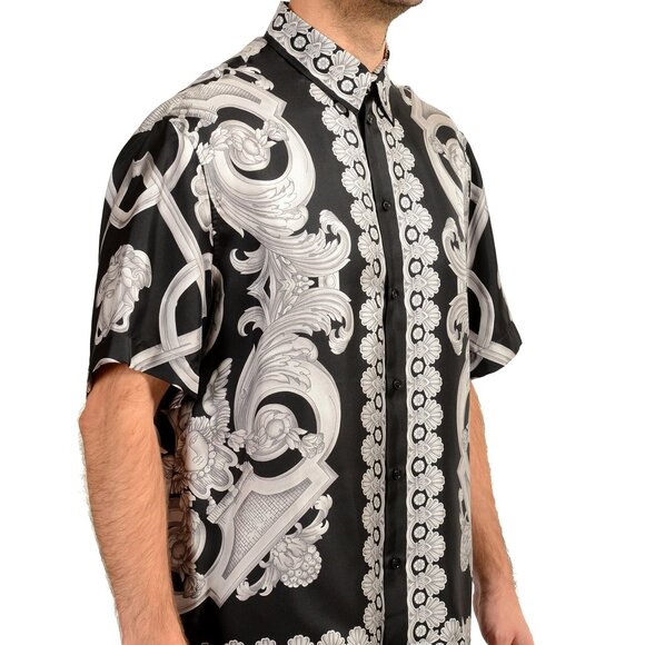 Versace Men's 100% Silk Heritage Print Short Sleeve Shirt US 4XL IT 60 - Picture 2 of 6